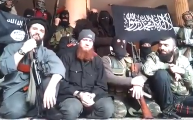 Illustrative image of jihadists from the Caucasus seen in a video posted on Facebook. (screen capture: YouTube) Illustrative image of jihadists from the Caucasus seen in a video posted on Facebook. (screen capture: YouTube)
