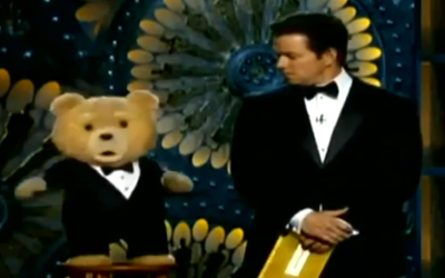 The puppet star of "Ted" claimed he was Jewish at Sunday's Oscars, and co-presenter Mark Wahlberg called him an "idiot." (YouTube screenshot)