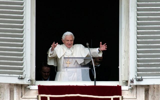 Pope Benedict XVI delivers his blessing during his last Angelus noon prayer, from the window of his studio overlooking St. Peter's Square, at the Vatican, Sunday, Feb. 24, 2013. (photo credit: AP/Andrew Medichini) Pope Benedict XVI delivers his blessing during his last Angelus noon prayer, from the window of his studio overlooking St. Peter's Square, at the Vatican, Sunday, Feb. 24, 2013. (photo credit: AP/Andrew Medichini)