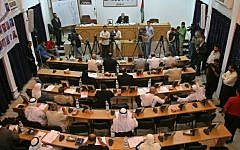 A Hamas parliament session in Gaza City, October 6, 2008. Hamas said on Wednesday that parliament members were visiting Bulgaria to meet with government officials there. (photo credit: Ashraf Amra/propaimages/Flash90)