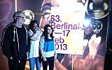 'Art/Violence' directors Udi Aloni, Maryam Abukhaled and Batool Taleb in Berlin at the 63rd Berlin International Film Festival. (photo credit: courtesy Art/Violence Facebook page)