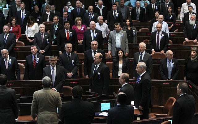 MK's sing the national anthem during the opening session of Israel's 19th Knesset on Tuesday, February 5 (photo credit: Miriam Alster/Flash90) MK's sing the national anthem during the opening session of Israel's 19th Knesset on Tuesday, February 5 (photo credit: Miriam Alster/Flash90)