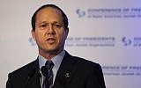 Jerusalem Mayor Nir Barkat speaking at the Conference of Presidents of Major American Jewish Organizations at the Inbal Hotel, Jerusalem, in 2013 (photo credit: Flash90)