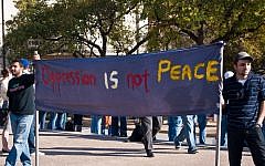 Students at the University of Toronto during 'Israeli Apartheid Week,' 2012 (photo credit: CC-BY monad68/flickr)