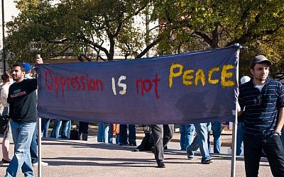 Students at the University of Toronto during 'Israeli Apartheid Week,' 2012 (photo credit: CC-BY monad68/flickr)