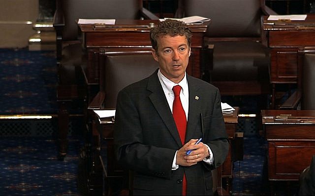 Sen. Rand Paul, R-Ky. speaking on the floor of the Senate on Capitol Hill, March 6, 2013 (photo credit: AP Photo/Senate Television) Sen. Rand Paul, R-Ky. speaking on the floor of the Senate on Capitol Hill, March 6, 2013 (photo credit: AP Photo/Senate Television)