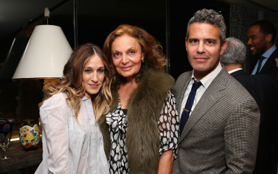 Flanked by Sarah Jessica Parker and Andy Cohen, von Furstenberg marks the museum's anniversary in New York. (Neilson Barnard via JTA) Flanked by Sarah Jessica Parker and Andy Cohen, von Furstenberg marks the museum's anniversary in New York. (Neilson Barnard via JTA)