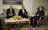 Egyptian Foreign Minister Mohammed Kamel Amr, left, U.S. Secretary of State John Kerry, center, and Egyptian President Mohamed Morsi take their seats at the starts of their meeting at the Presidential Palace in Cairo, Egypt on Sunday, March 3, 2013 (Photo credit: AP/Jacquelyn Martin, Pool).