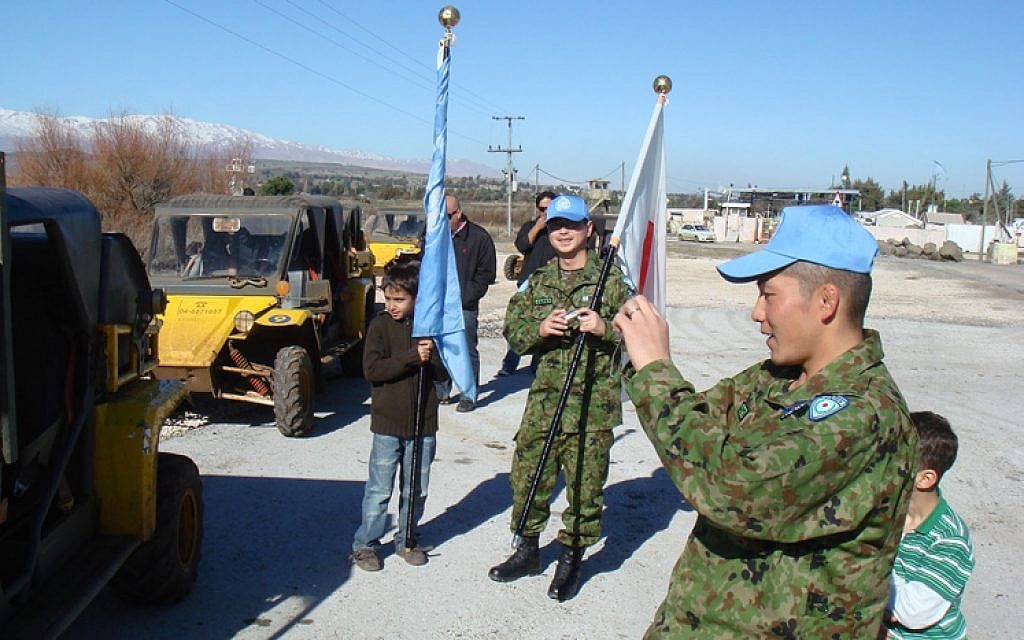 Japanese UNDOF troops, withdrawn from the Golan Heights in January 2013, during happier times (Photo credit: Haim Azulay/ Flash 90) Japanese UNDOF troops, withdrawn from the Golan Heights in January 2013, during happier times (Photo credit: Haim Azulay/ Flash 90)