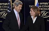 John Kerry and Tzipi Livni in Jerusalem in March 2013. (photo credit: Matty Stern/US Embassy/Flash90)