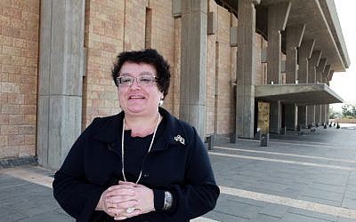 Former Kadima MK Marina Solodkin, who died in Latvia on Saturday, poses for a photo outside the Knesset building in 2010. (photo credit: Nati Shohat/Flash90)