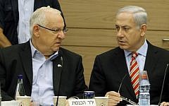 Former Knesset speaker Reuven Rivlin, left, and Prime Minister Benjamin Netanyahu attend a committee meeting at the Knesset in 2011 (photo credit: Miriam Alster/Flash90)