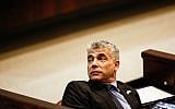 Yair Lapid, leader of the Yesh Atid party, in the Knesset in Jerusalem, February 2013. (photo credit: Flash90)