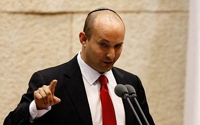 Jewish Home party chair Naftali Bennett addresses the Knesset in February (photo credit: Flash90)