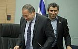 Yisrael Beytenu Avigdor Liberman (left) and Likud MK Zeev Elkin on February 13, 2013. (Flash90)