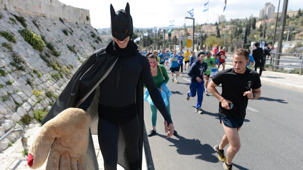 Even Batman took part in the fun (photo credit: Flash90)