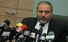 Yisrael Beytenu head Avigdor Liberman holds a press conference at the Knesset on Monday (Photo credit: Miriam Alster/Flash90)
