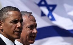 US President Barack Obama and Prime Minister Benjamin Netanyahu at a welcoming ceremony for the president at Ben Gurion Airport, March 20, 2013. (photo credit: Marc Israel Sellem/Pool/Flash90)