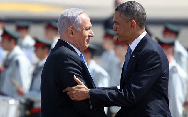Prime Minister Benjamin Netanyahu greets President Barack Obama at Ben-Gurion Airport during Obama's visit to Israel in 2013 (photo credit: Miriam Alster/Flash90) Prime Minister Benjamin Netanyahu greets President Barack Obama at Ben-Gurion Airport during Obama's visit to Israel in 2013 (photo credit: Miriam Alster/Flash90)