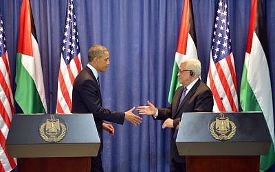 US President Barack Obama and Palestinian Authority President Mahmoud Abbas during a joint press conference in Ramallah in March 2013. (photo credit: Issam Rimawi/Flash90).