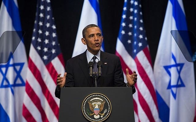 US President Barack Obama delivers his speech at the International Convention Center in Jerusalem on March 21, 2013. (photo credit: Yonatan Sindel/Flash90) US President Barack Obama delivers his speech at the International Convention Center in Jerusalem on March 21, 2013. (photo credit: Yonatan Sindel/Flash90)
