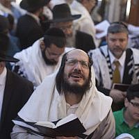 A worshiper at the Western Wall during the priestly blessing event, March 28, 2013. (photo credit: Yonatan Sindel/Flash90)