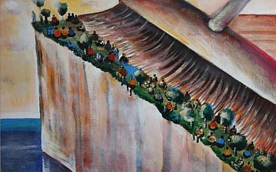 “Visitor Triptych” can be read as a darkly humorous take on threats to sweep Israel into the sea. (Courtesy of David Breuer-Weil) “Visitor Triptych” can be read as a darkly humorous take on threats to sweep Israel into the sea. (Courtesy of David Breuer-Weil)