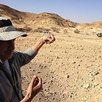 Haim Berger, the wolfman and tour guide, in his Ramon Crater 'office' (photo credit: Jessica Steinberg/Times of Israel)