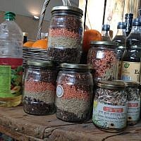 Jars of rice and beans at Hadasaar, in Mizpe Ramon (photo credit: Jessica Steinberg/Times of Israel)