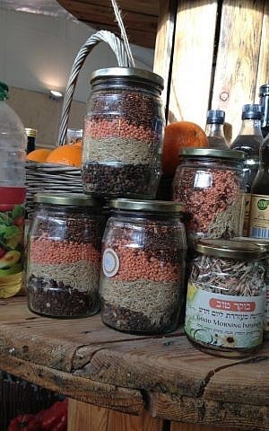 Jars of rice and beans at Hadasaar, in Mizpe Ramon (photo credit: Jessica Steinberg/Times of Israel)