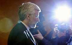 Chief Iranian nuclear negotiator Saeed Jalili leaving a press conference in Kazakhstan. (photo credit: AP/Pavel Mikheyev)