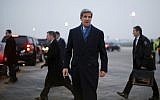 US Secretary of State John Kerry arrives in Paris ahead of his return to the United States, on Tuesday, March 26, 2013. (photo credit: AP Photo/Jason Reed, Pool)