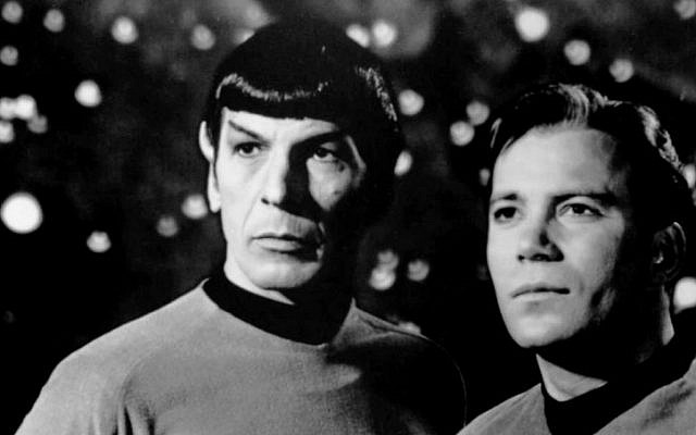 Leonard Nimoy (left) and William Shatner in a 'Star Trek' poster, 1968 (photo credit: Wikimedia Commons) Leonard Nimoy (left) and William Shatner in a 'Star Trek' poster, 1968 (photo credit: Wikimedia Commons)