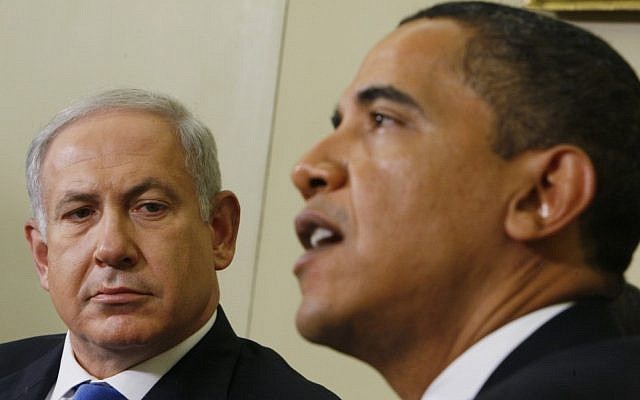 Illustrative: Prime Minister Benjamin Netanyahu, left, looks toward US President Barack Obama as he speaks to reporters in the Oval Office at the White House in Washington, March 2013 (AP Photo/Charles Dharapak, File) Illustrative: Prime Minister Benjamin Netanyahu, left, looks toward US President Barack Obama as he speaks to reporters in the Oval Office at the White House in Washington, March 2013 (AP Photo/Charles Dharapak, File)