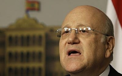 Lebanese Prime Minister Najib Mikati announces his resignation at the government palace, in Beirut, Lebanon, Friday, March 22, 2013. (photo credit: AP/Hussein Malla)