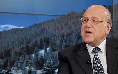 Lebanese Prime Minister Najib Mikati speaks during a session of the World Economic Forum in Davos, Switzerland, in January (photo credit: Wikimedia Commons/World Economic Forum)