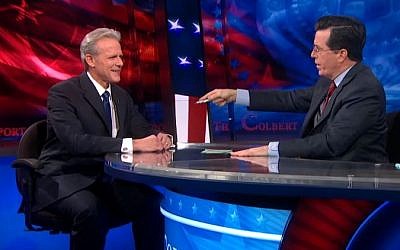 Michael Oren and Stephen Colbert on the Colbert Report, March 5, 2013 (photo credit: screen capture/Comedy Central) Michael Oren and Stephen Colbert on the Colbert Report, March 5, 2013 (photo credit: screen capture/Comedy Central)
