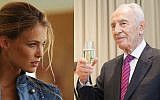 A compilation photo of President Shimon Peres and model Bar Refaeli (photo credit Flash90)