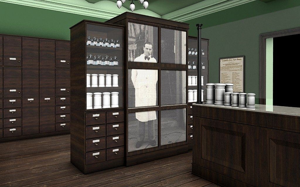 An image of Tadeusz Pankiewicz adorns a display in Krakow's newly refurbished Pharmacy Under the Eagle. (Courtesy of Monika Bednarek/Historical Museum of Krakow) An image of Tadeusz Pankiewicz adorns a display in Krakow's newly refurbished Pharmacy Under the Eagle. (Courtesy of Monika Bednarek/Historical Museum of Krakow)