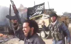 Illustrative photo of al-Qaeda-linked fighters after an attack on a Syrian army convoy in March, 2013. (screen capture: YouTube)