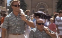 Arnold Schwarzenegger, left, and Danny DeVito in "Twins" (photo credit: YouTube screenshot)