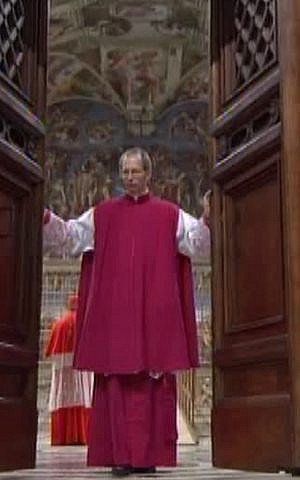 In this image taken from video provided by CTV, the  master of liturgical ceremonies, after shouting "Extra omnes," Latin for "all out," closes the double doors to the Sistine Chapel in Vatican City Tuesday, March 12, 2013, at the start of the conclave of cardinals to elect the next pope.  (photo credit: AP Photo/CTV)