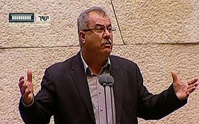 MK Mohammed Barakeh speaking to the Knesset Monday. (Screenshot: Knesset Channel)