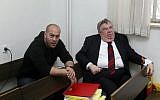 Holyland trial state's witness Shmuel Dachner, right, at the Jerusalem District Court on March 4, 2012 (photo credit: Flash90)