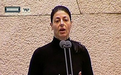 Merav Michaeli giving a speech in the Knesset Monday. (Screenshot: Knesset Channel 10)