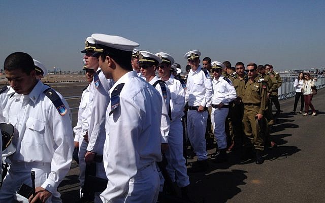 The IDF's honor guard prepares to greet President Barack Obama (photo credit: Matti Friedman, The Times of Israel)