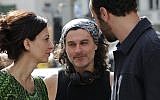 Ziad Doueiri (center) with actors Ali Suliman (right) and Reymond Amsalem (left), on the set of 'The Attack' (courtesy/Ziad Doueiri)