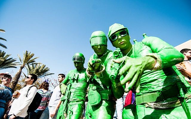 Green guys, dressed up for a late Purim at Ben-Gurion University (Courtesy BGU)
