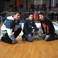 Students from a Haifa junior high school who created the Robo-waiter (Photo credit: Courtesy Technion) Students from a Haifa junior high school who created the Robo-waiter (Photo credit: Courtesy Technion)