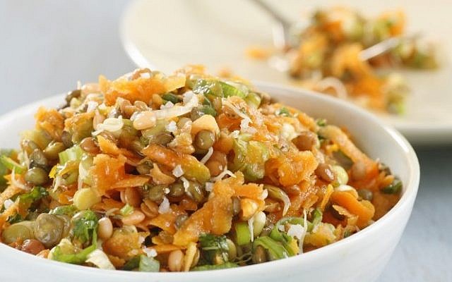 A clean-out-the-cabinet recipe and science experiment in one: A lentil  sprout salad  (photo credit: Dania Weiner)